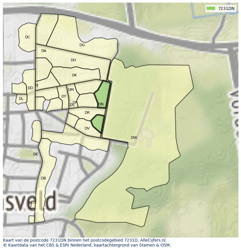 Afbeelding van het postcodegebied 7231 DN op de kaart.