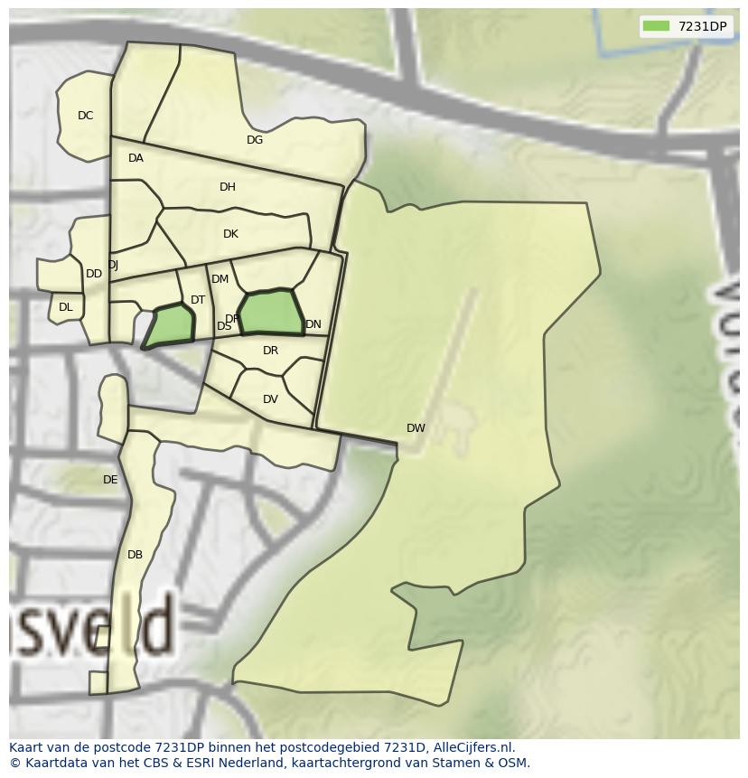 Afbeelding van het postcodegebied 7231 DP op de kaart.