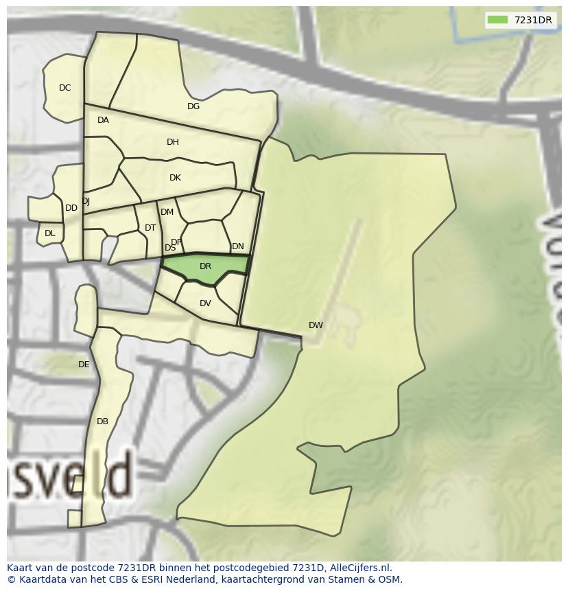 Afbeelding van het postcodegebied 7231 DR op de kaart.