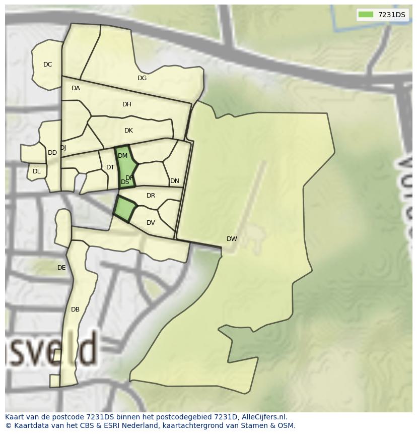 Afbeelding van het postcodegebied 7231 DS op de kaart.