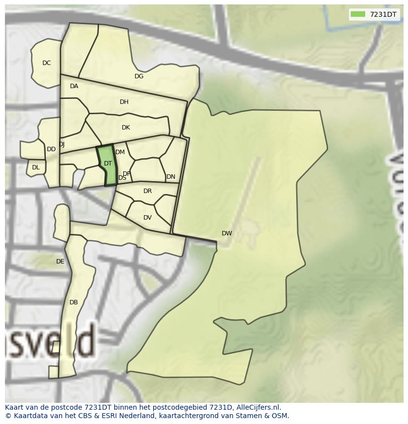 Afbeelding van het postcodegebied 7231 DT op de kaart.