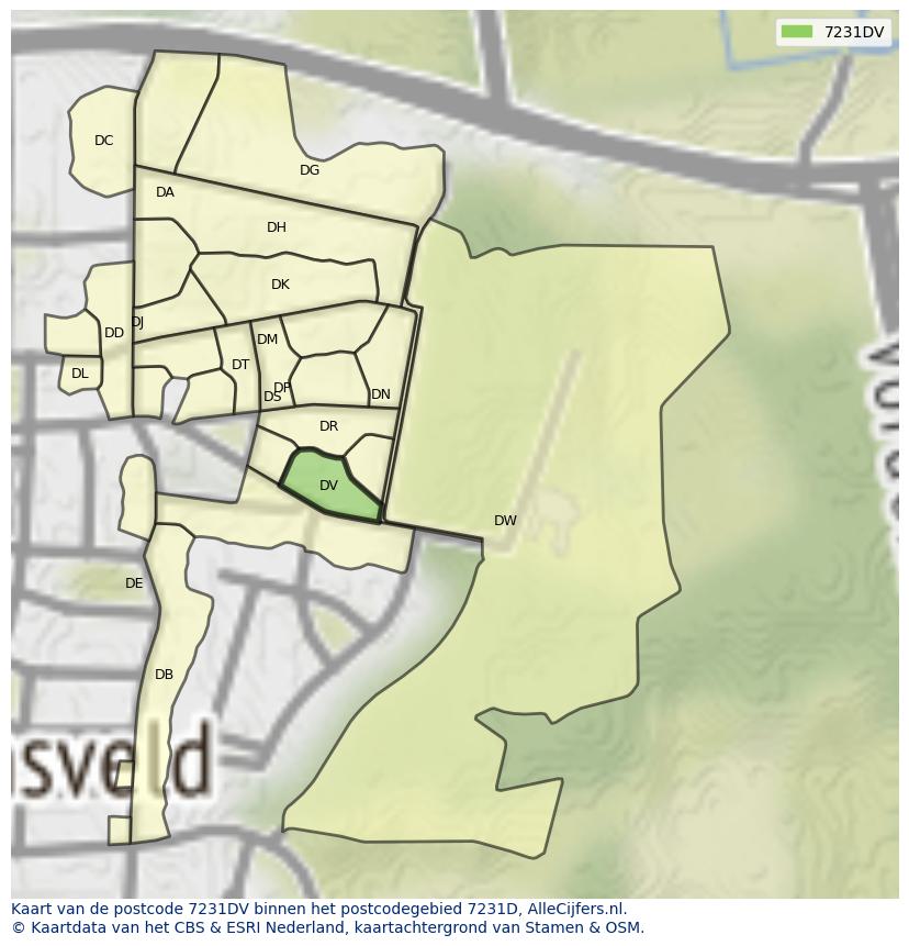 Afbeelding van het postcodegebied 7231 DV op de kaart.
