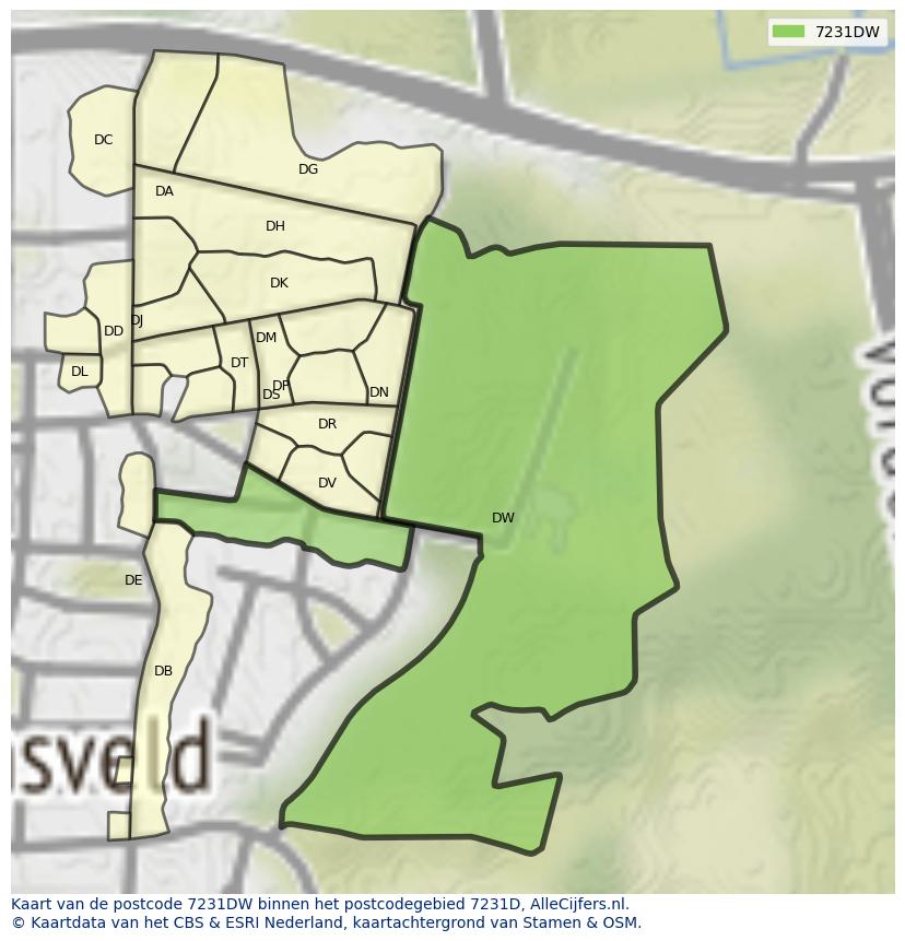 Afbeelding van het postcodegebied 7231 DW op de kaart.