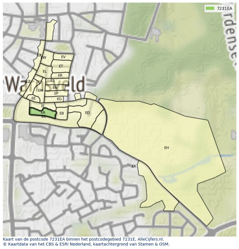Afbeelding van het postcodegebied 7231 EA op de kaart.