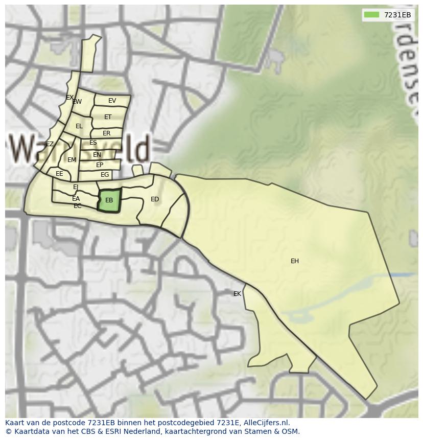 Afbeelding van het postcodegebied 7231 EB op de kaart.