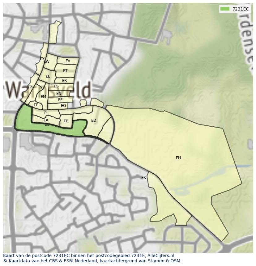 Afbeelding van het postcodegebied 7231 EC op de kaart.