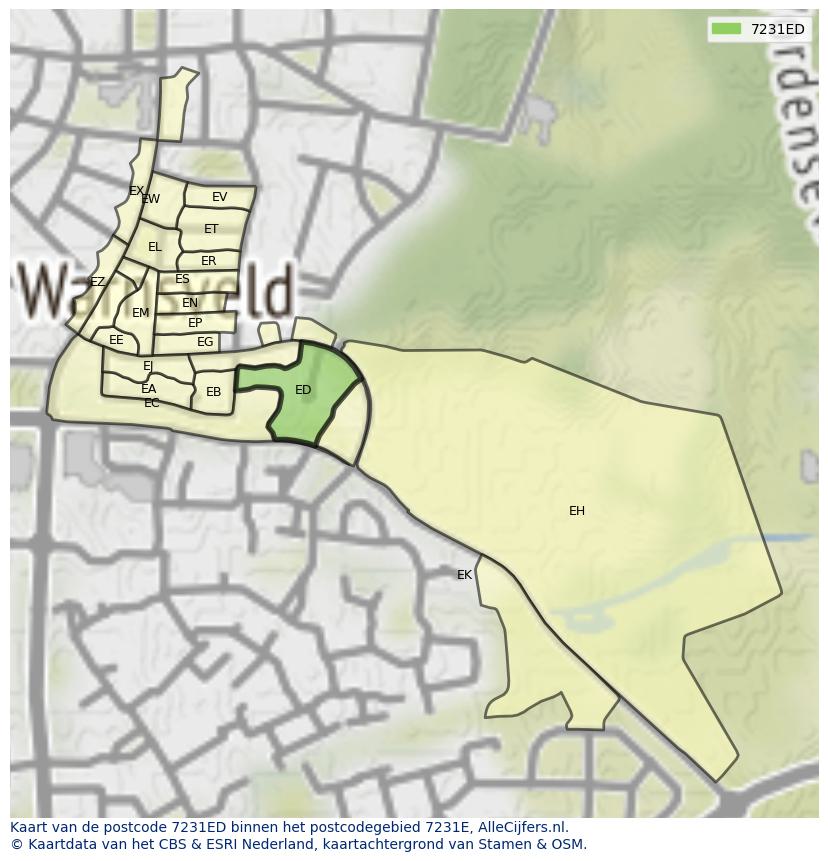 Afbeelding van het postcodegebied 7231 ED op de kaart.