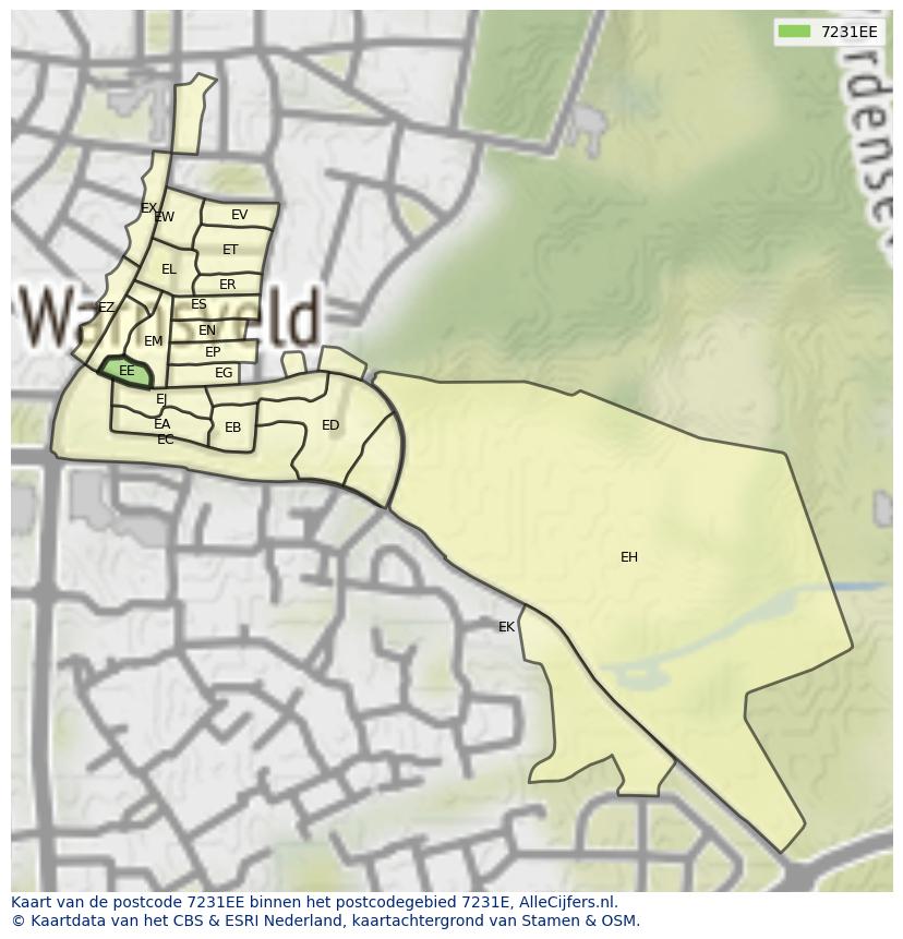 Afbeelding van het postcodegebied 7231 EE op de kaart.