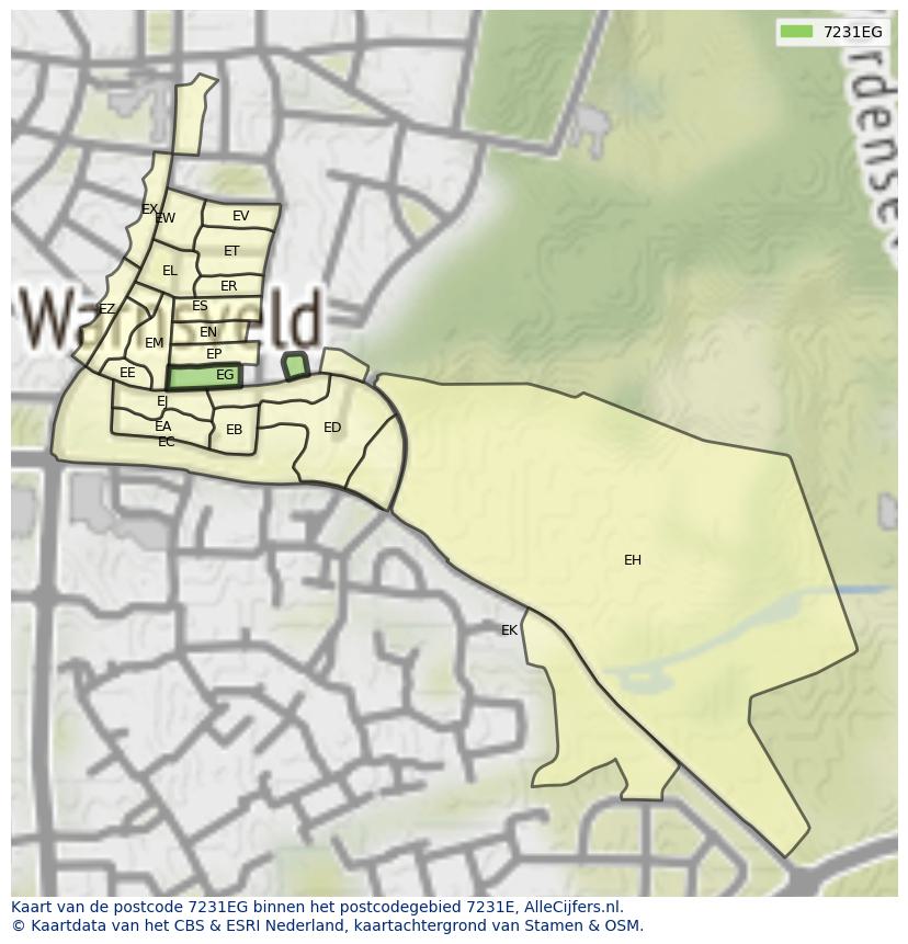 Afbeelding van het postcodegebied 7231 EG op de kaart.