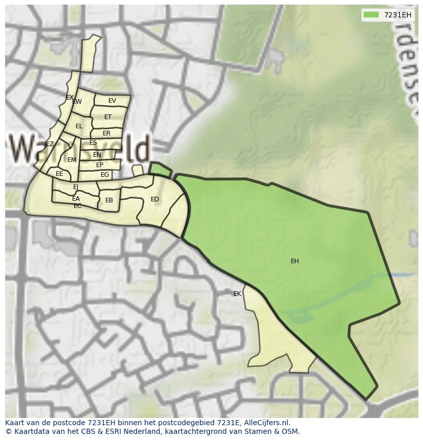 Afbeelding van het postcodegebied 7231 EH op de kaart.