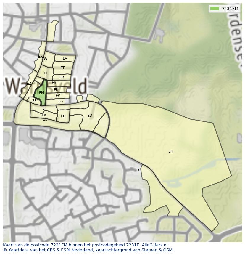 Afbeelding van het postcodegebied 7231 EM op de kaart.