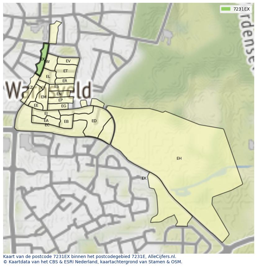 Afbeelding van het postcodegebied 7231 EX op de kaart.