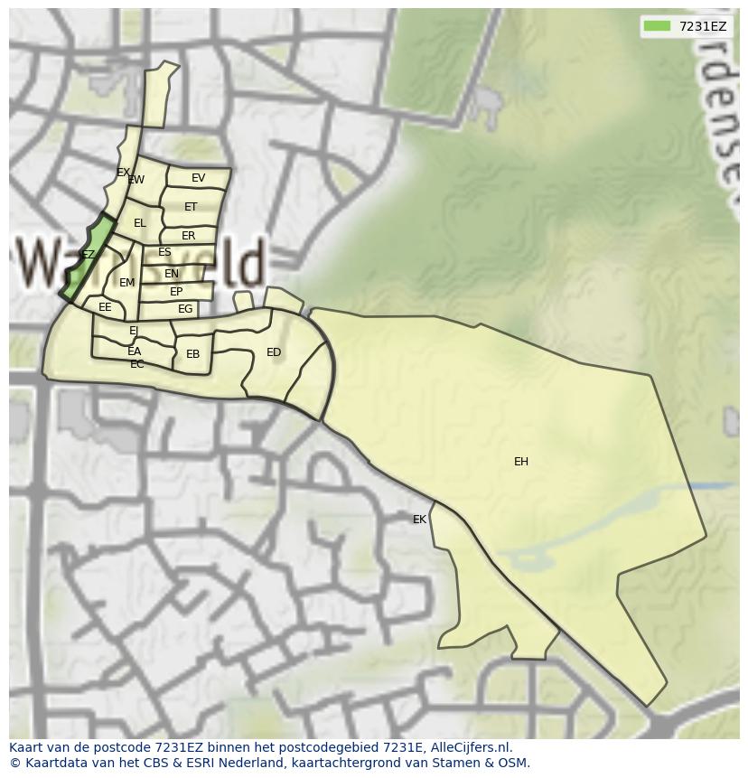 Afbeelding van het postcodegebied 7231 EZ op de kaart.