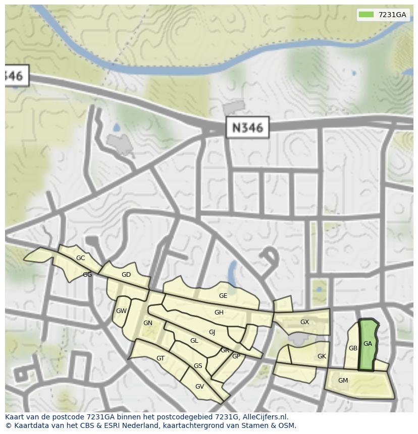 Afbeelding van het postcodegebied 7231 GA op de kaart.