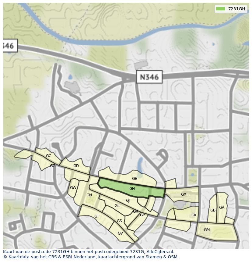 Afbeelding van het postcodegebied 7231 GH op de kaart.
