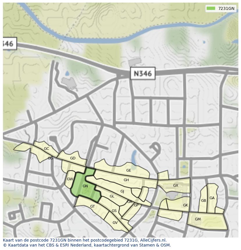 Afbeelding van het postcodegebied 7231 GN op de kaart.