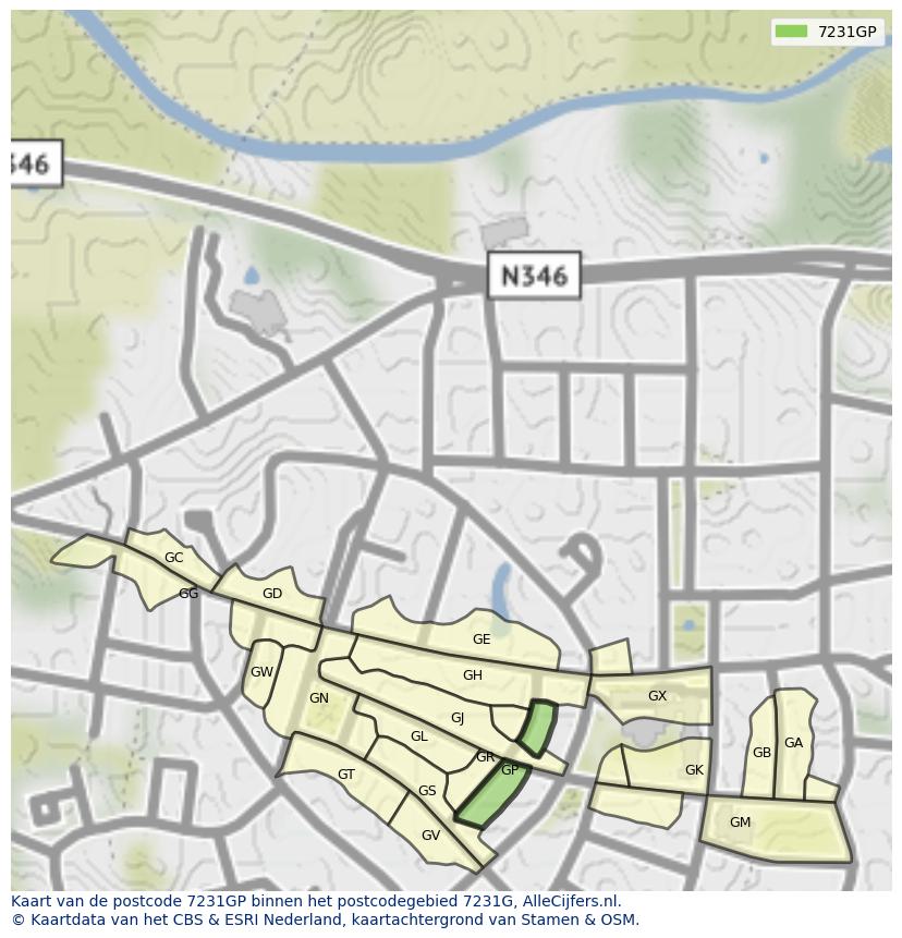 Afbeelding van het postcodegebied 7231 GP op de kaart.