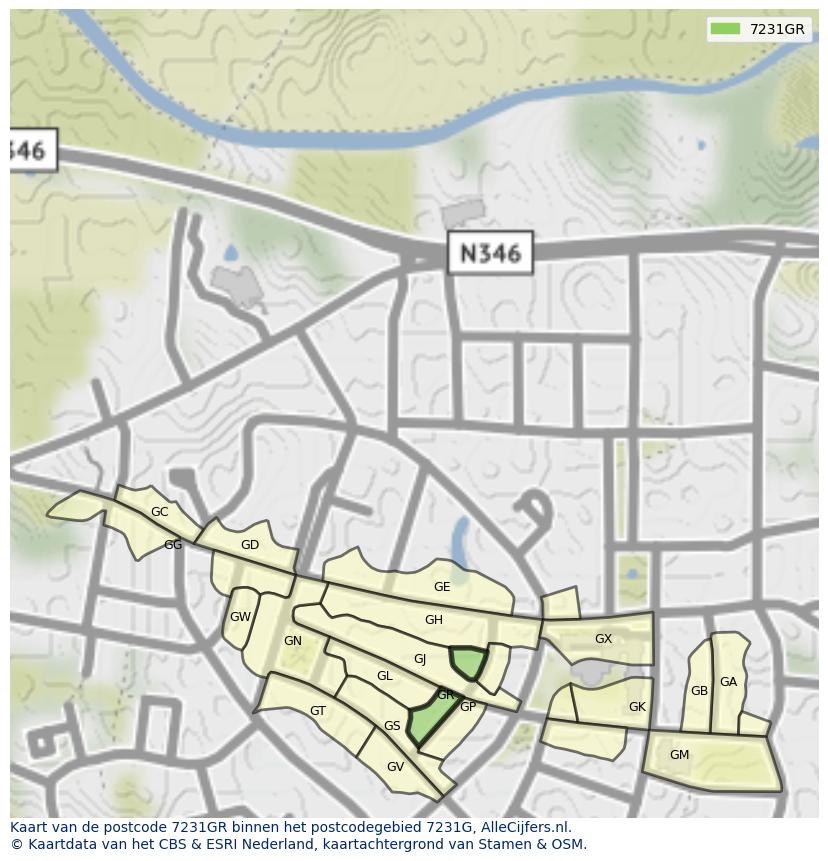 Afbeelding van het postcodegebied 7231 GR op de kaart.