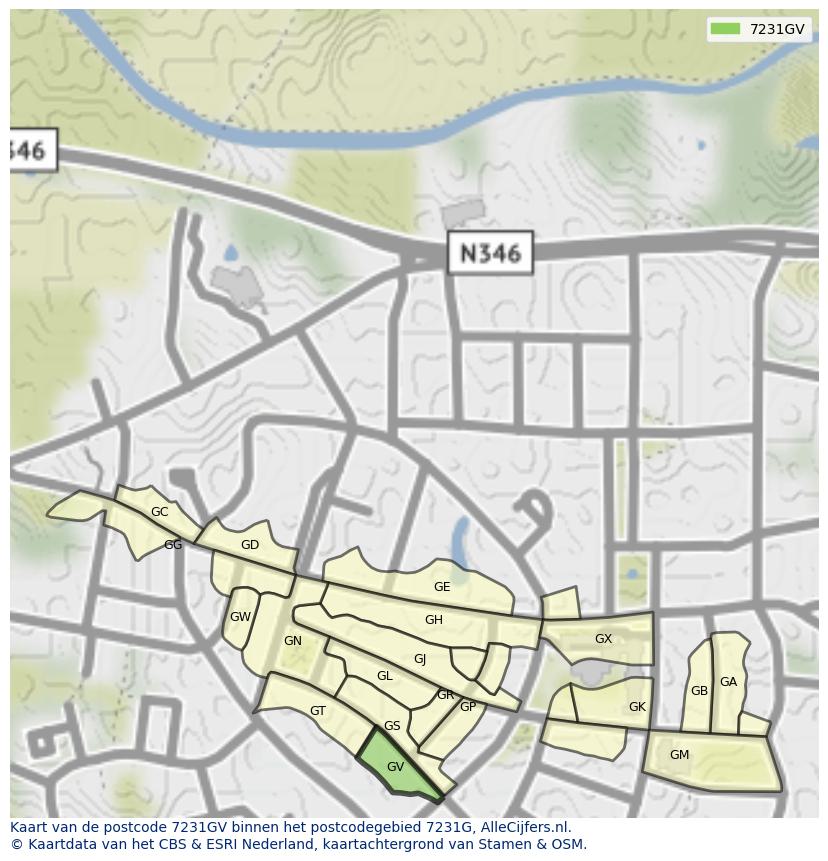 Afbeelding van het postcodegebied 7231 GV op de kaart.