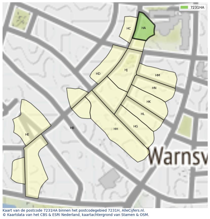 Afbeelding van het postcodegebied 7231 HA op de kaart.
