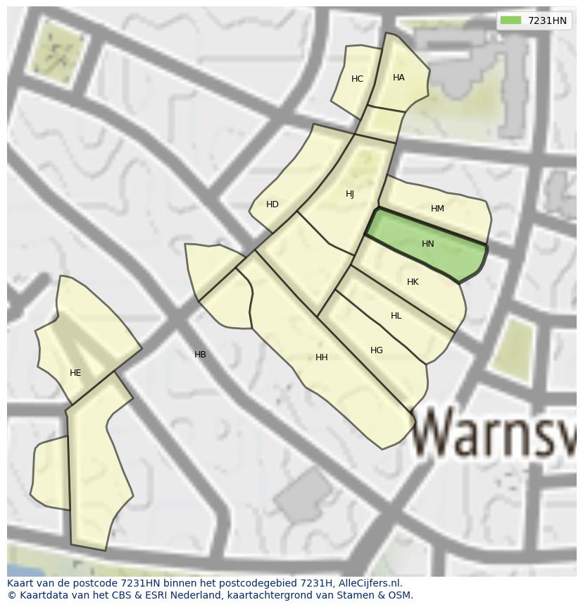 Afbeelding van het postcodegebied 7231 HN op de kaart.