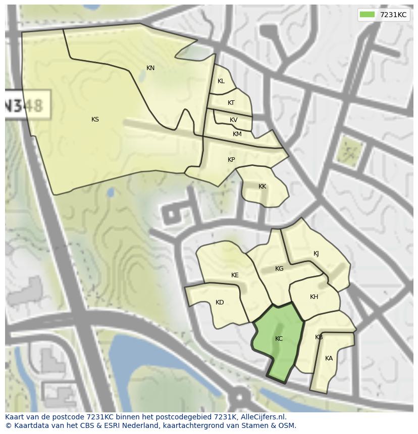 Afbeelding van het postcodegebied 7231 KC op de kaart.