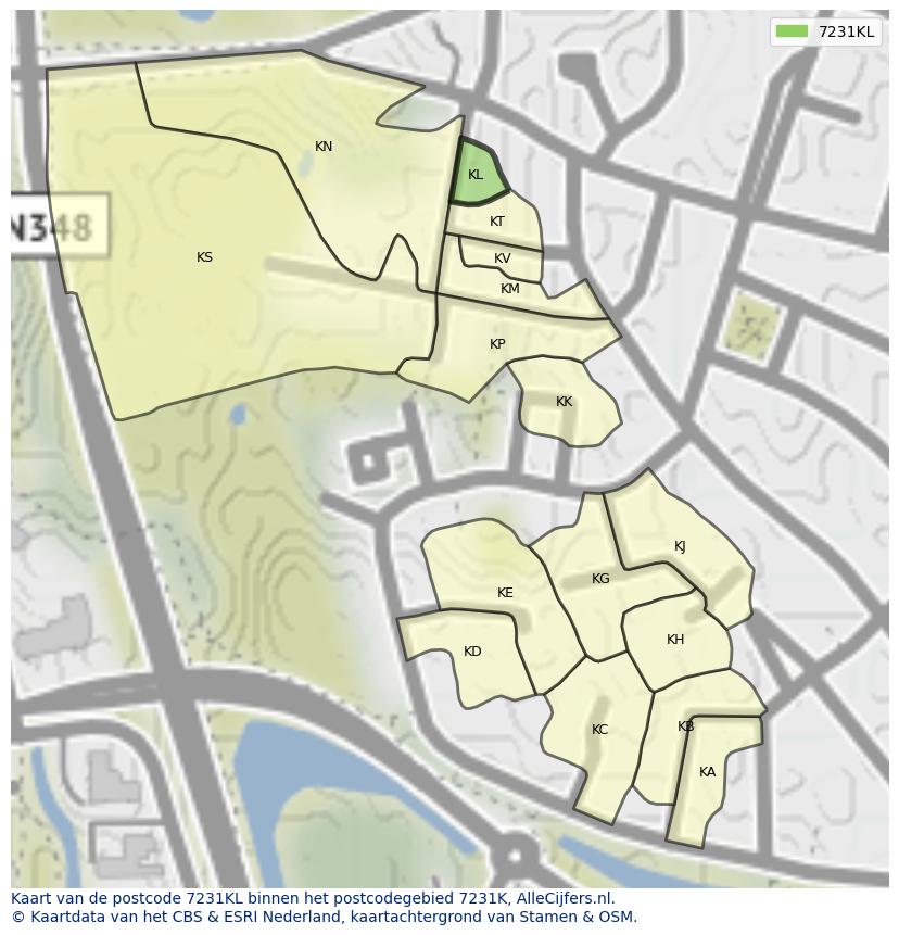 Afbeelding van het postcodegebied 7231 KL op de kaart.