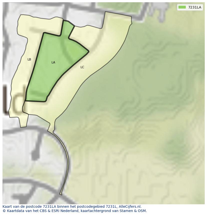 Afbeelding van het postcodegebied 7231 LA op de kaart.