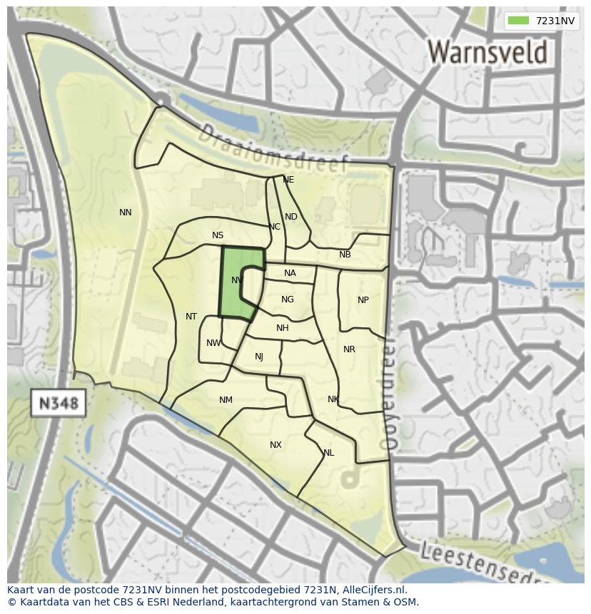 Afbeelding van het postcodegebied 7231 NV op de kaart.