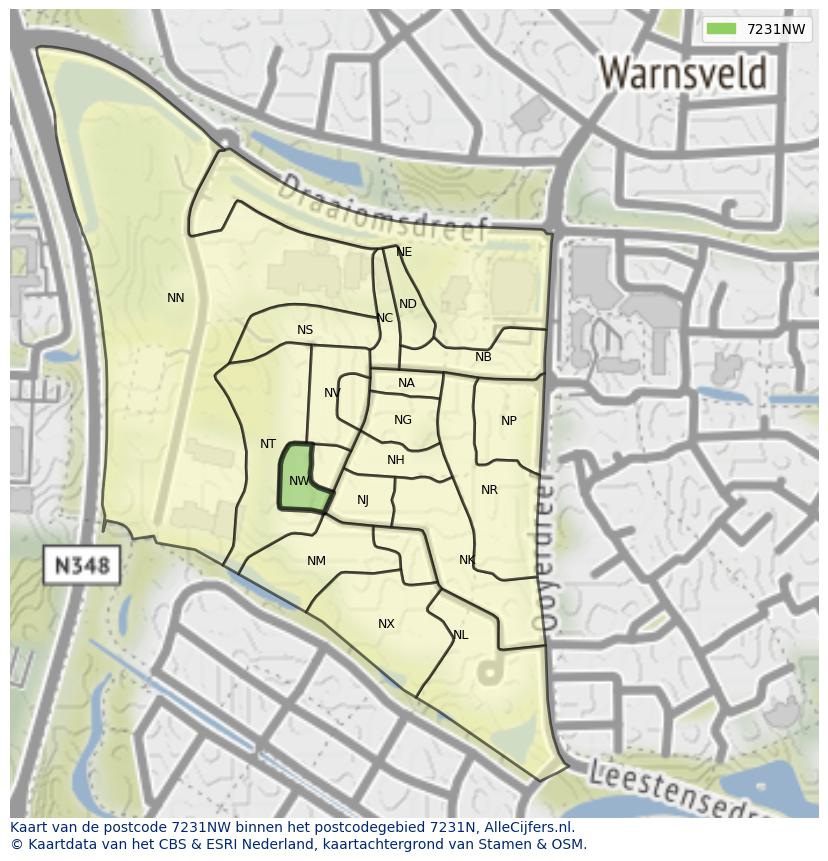 Afbeelding van het postcodegebied 7231 NW op de kaart.