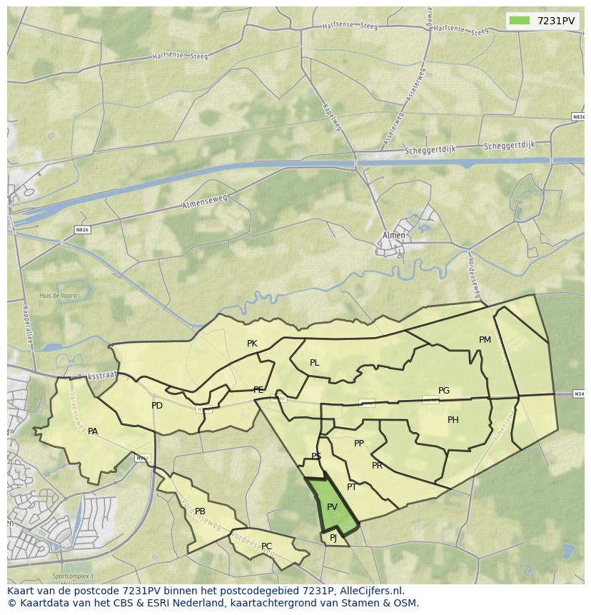 Afbeelding van het postcodegebied 7231 PV op de kaart.