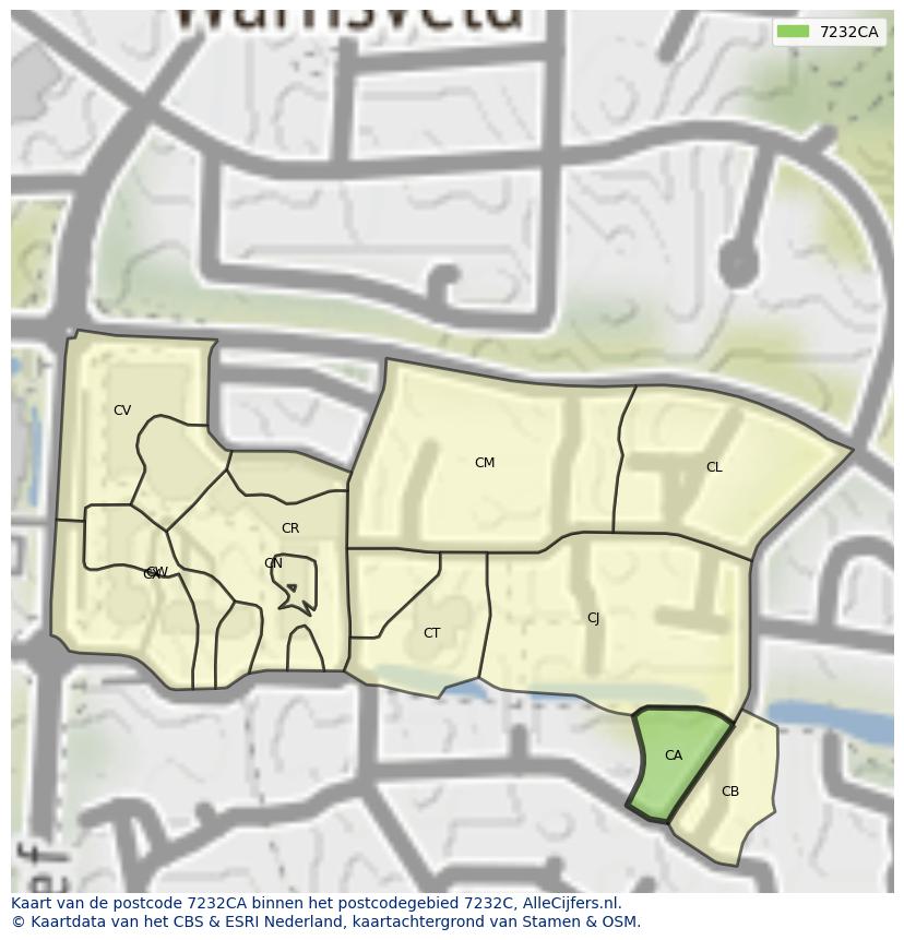 Afbeelding van het postcodegebied 7232 CA op de kaart.