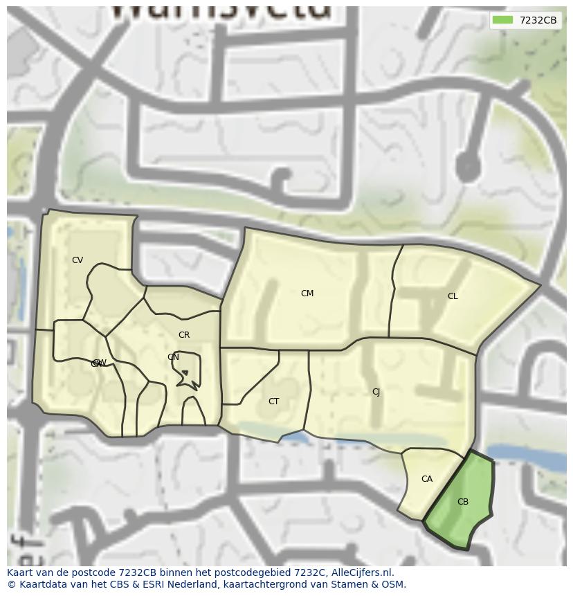 Afbeelding van het postcodegebied 7232 CB op de kaart.