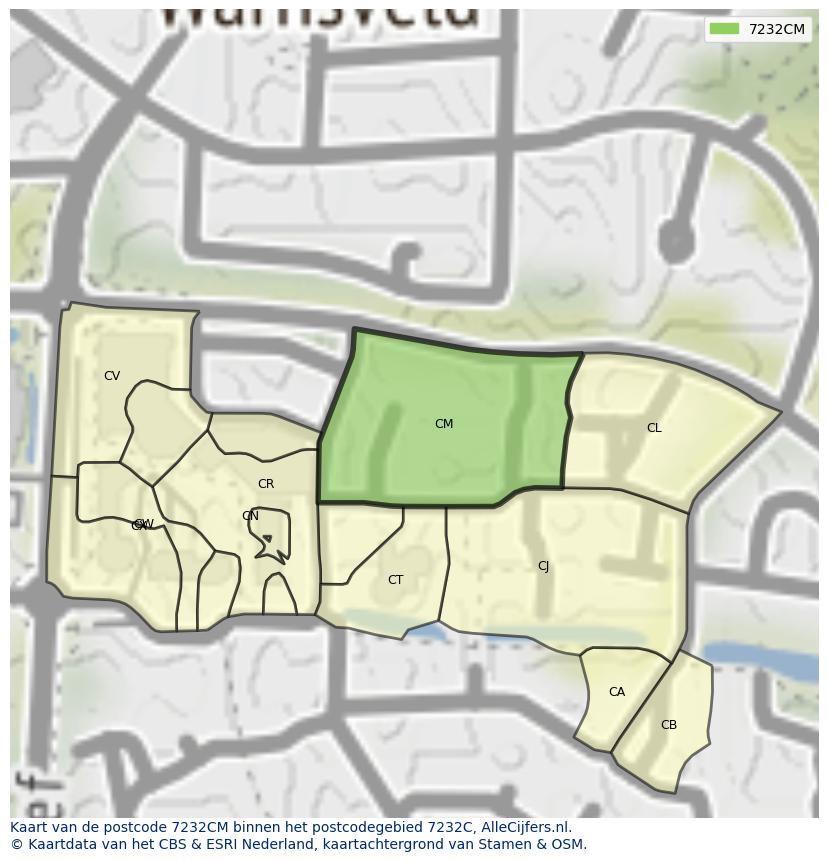 Afbeelding van het postcodegebied 7232 CM op de kaart.