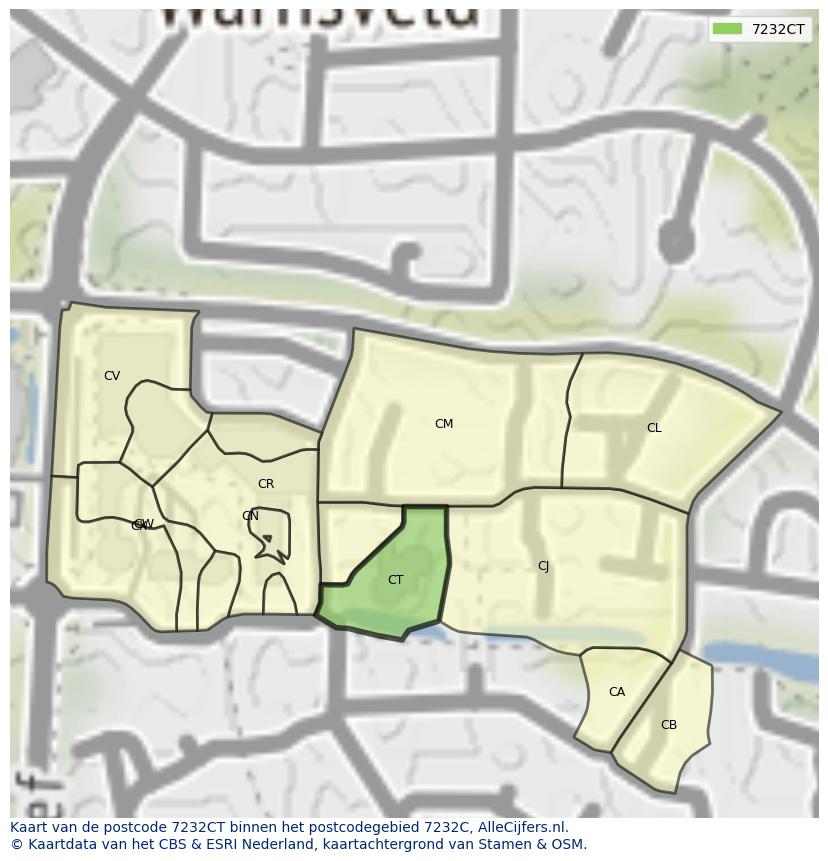 Afbeelding van het postcodegebied 7232 CT op de kaart.