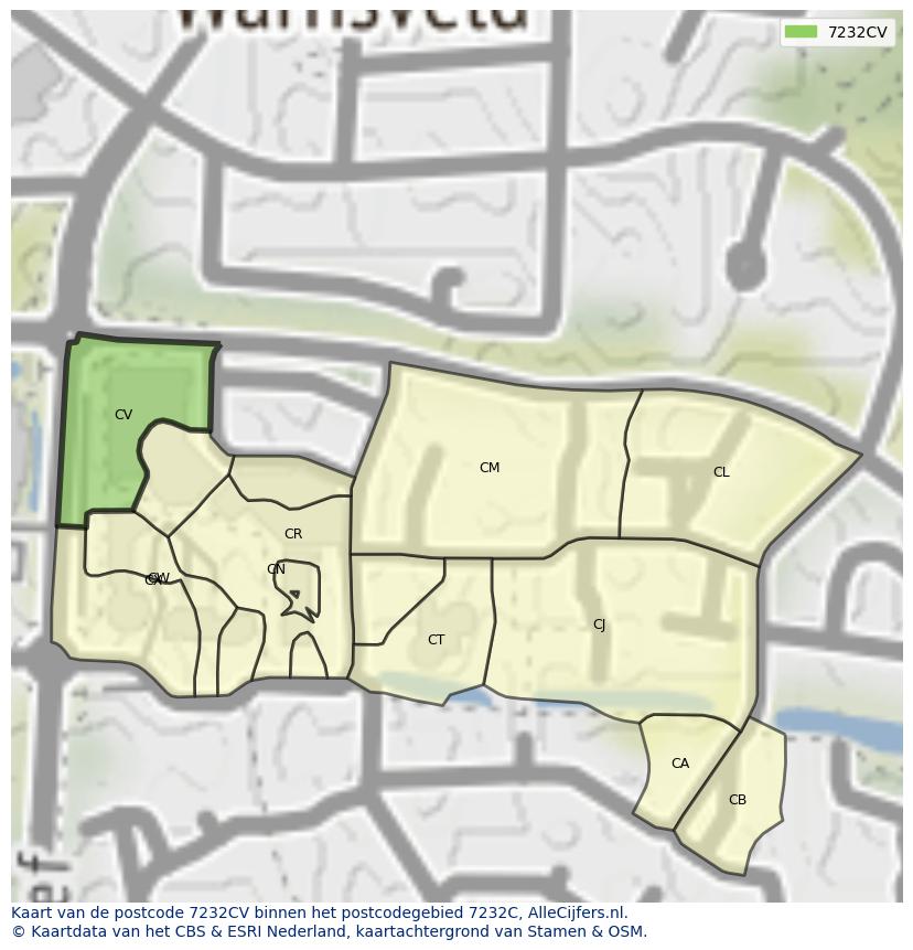Afbeelding van het postcodegebied 7232 CV op de kaart.