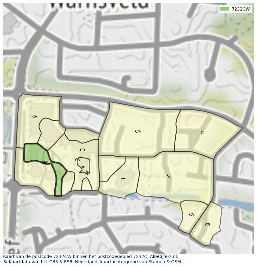 Afbeelding van het postcodegebied 7232 CW op de kaart.