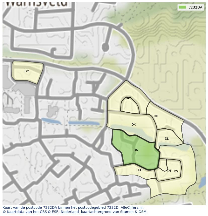 Afbeelding van het postcodegebied 7232 DA op de kaart.
