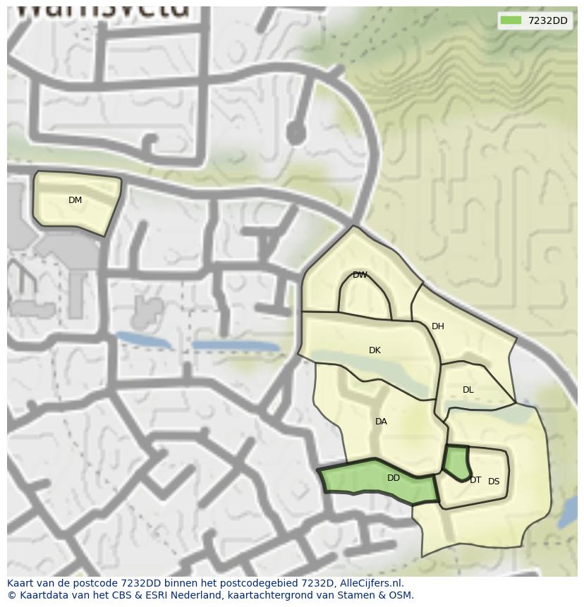 Afbeelding van het postcodegebied 7232 DD op de kaart.