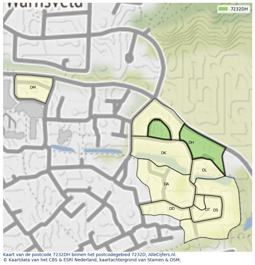 Afbeelding van het postcodegebied 7232 DH op de kaart.