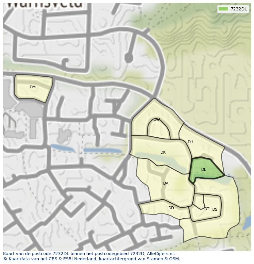 Afbeelding van het postcodegebied 7232 DL op de kaart.