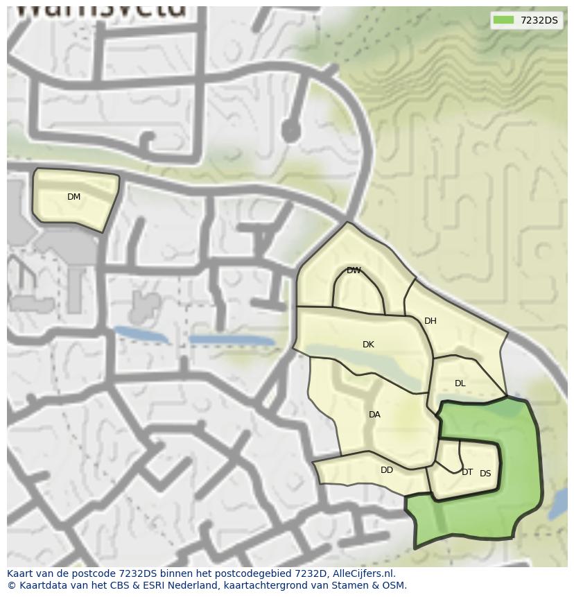 Afbeelding van het postcodegebied 7232 DS op de kaart.