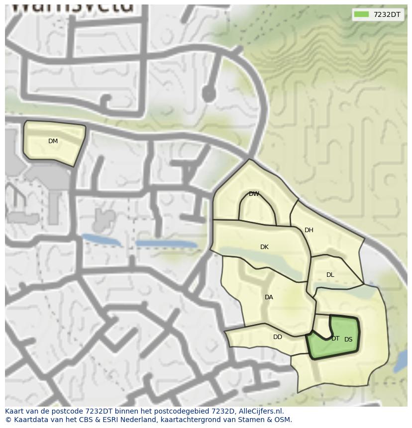 Afbeelding van het postcodegebied 7232 DT op de kaart.
