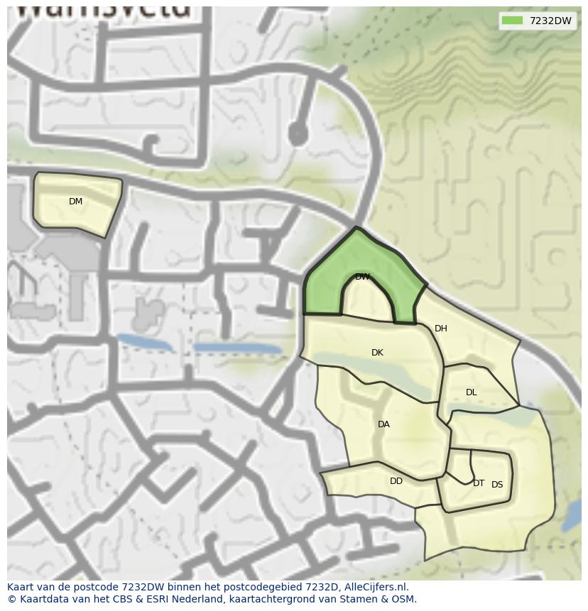 Afbeelding van het postcodegebied 7232 DW op de kaart.