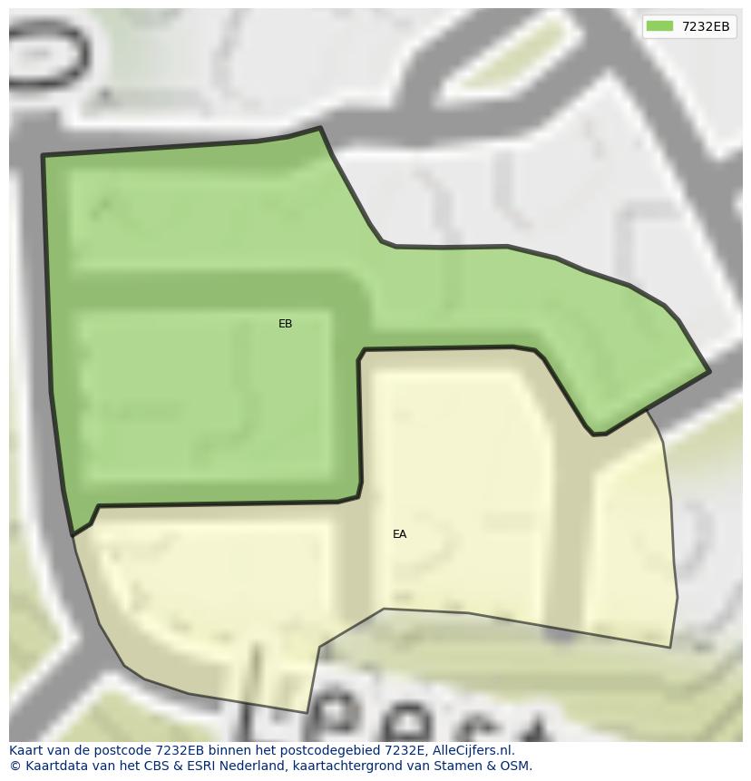 Afbeelding van het postcodegebied 7232 EB op de kaart.