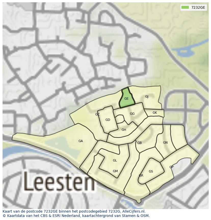 Afbeelding van het postcodegebied 7232 GE op de kaart.