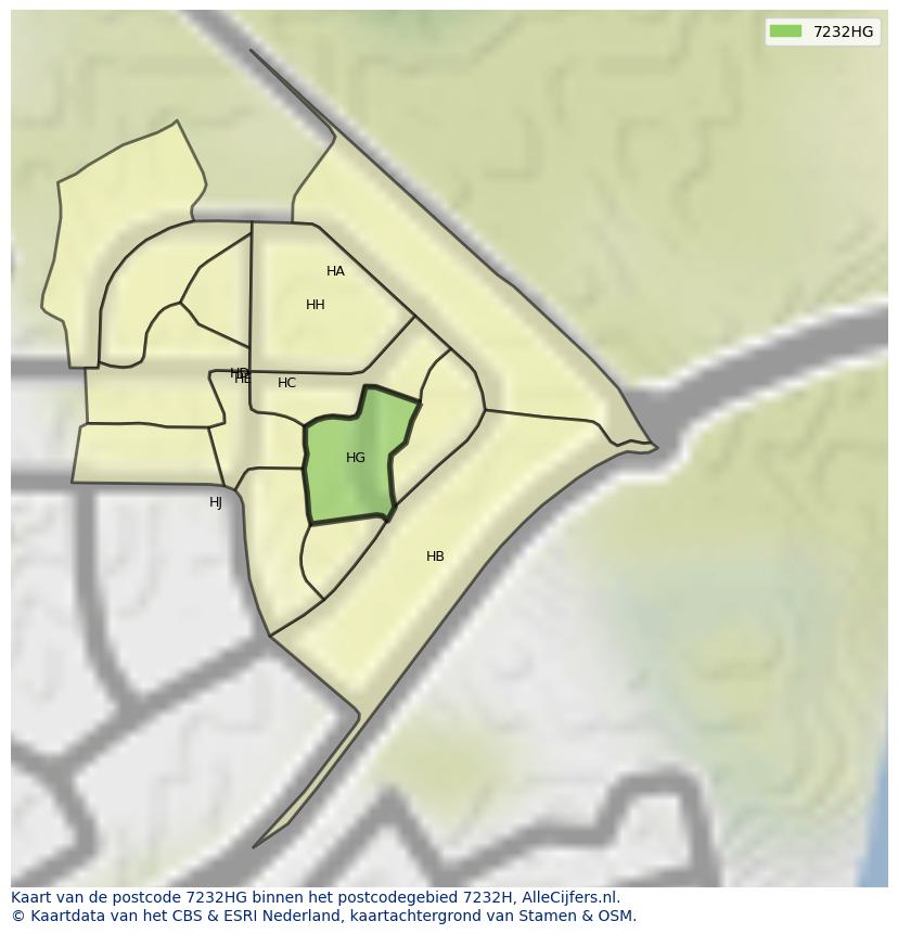 Afbeelding van het postcodegebied 7232 HG op de kaart.
