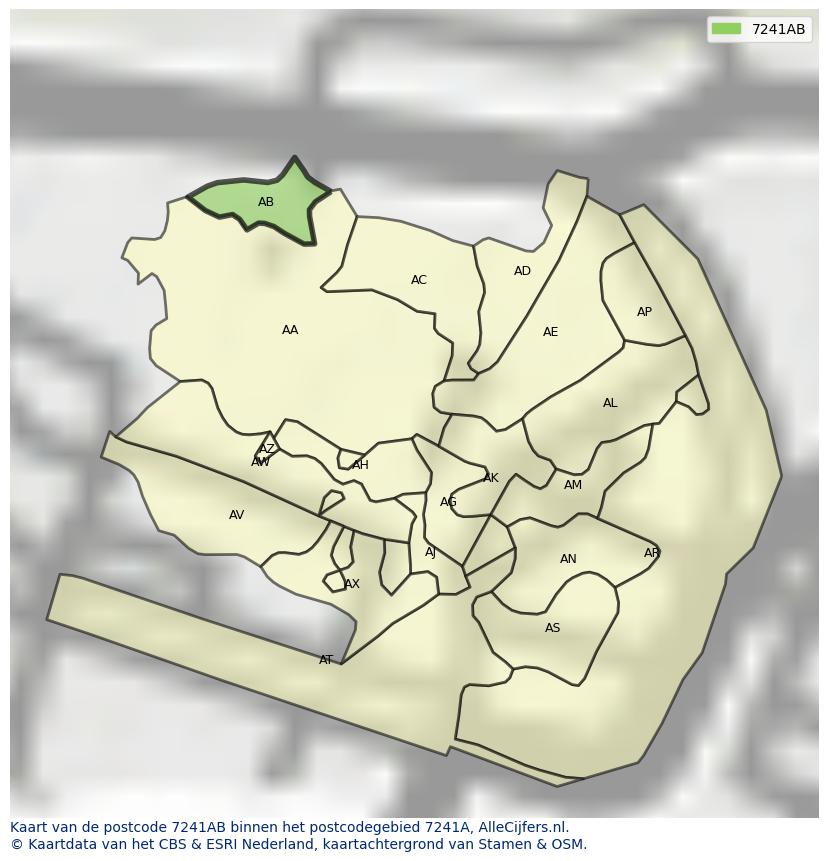 Afbeelding van het postcodegebied 7241 AB op de kaart.