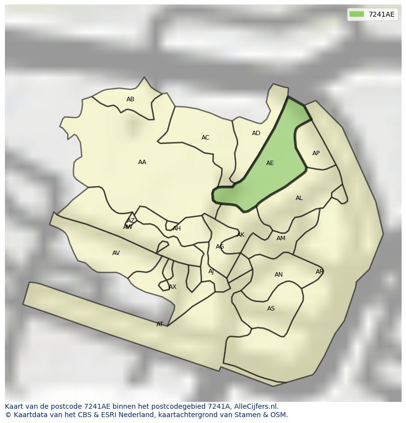 Afbeelding van het postcodegebied 7241 AE op de kaart.