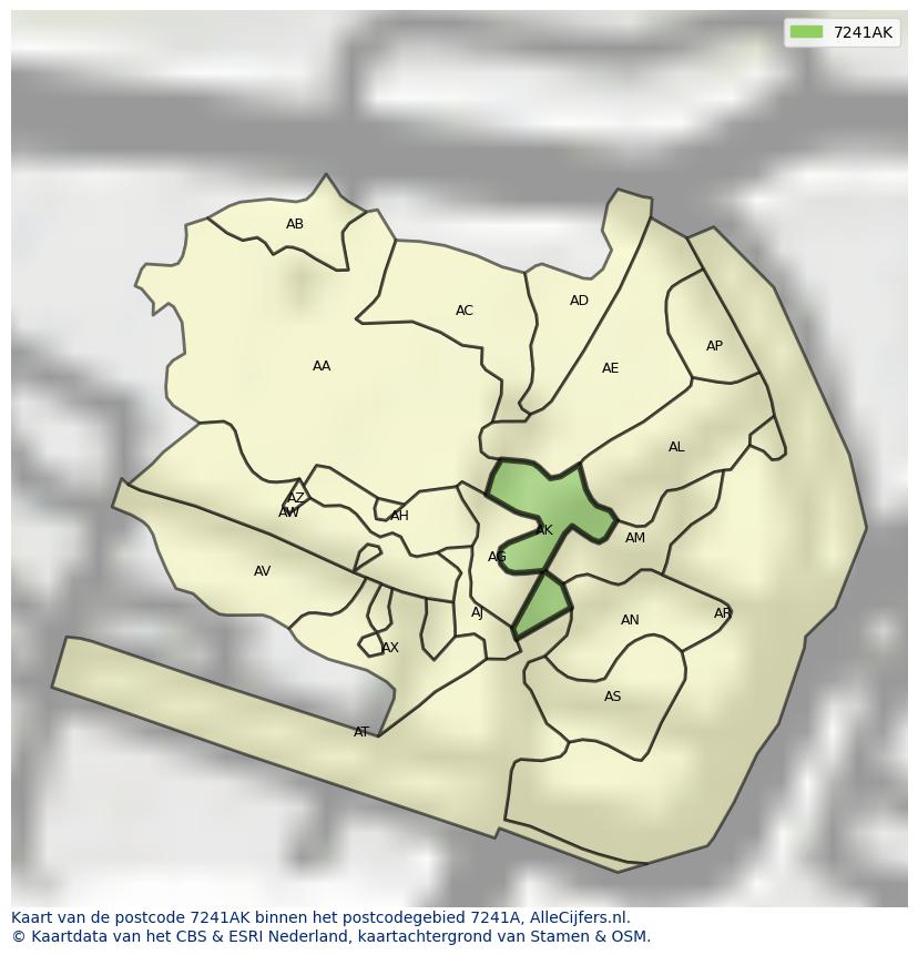 Afbeelding van het postcodegebied 7241 AK op de kaart.